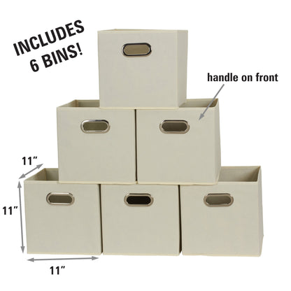 Household Essentials 82-1 Foldable Fabric Storage Bins | Set of 6 Cubby Cubes with Handles | Natural, 6 lbs