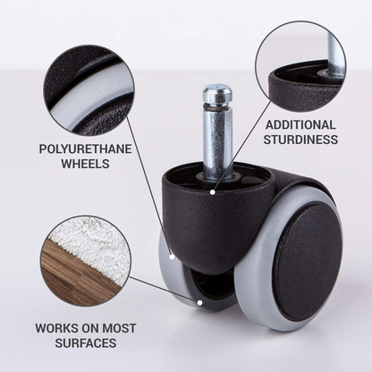 (for 1 Chair) 50 mm Rubber Chair Wheels Office Chair Castors Replacement Wheels Twin Castors Swivel Wheels Universal Stems for Replacement Casters No