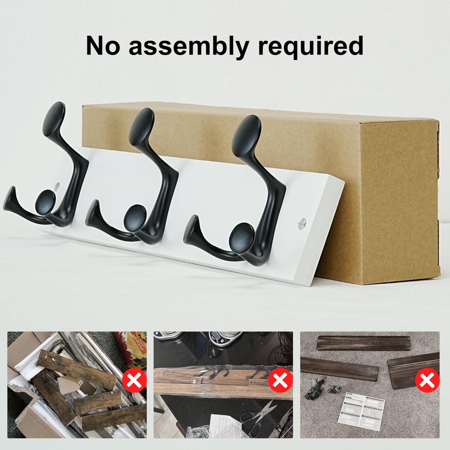 SKOLOO 43cm White Wood Coat Rack Wall Mount with 3 Triple Hooks - Ideal for Family Entrances, Classrooms, and Pet Supplies Storage