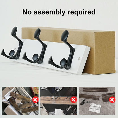 SKOLOO 43cm White Wood Coat Rack Wall Mount with 3 Triple Hooks - Ideal for Family Entrances, Classrooms, and Pet Supplies Storage