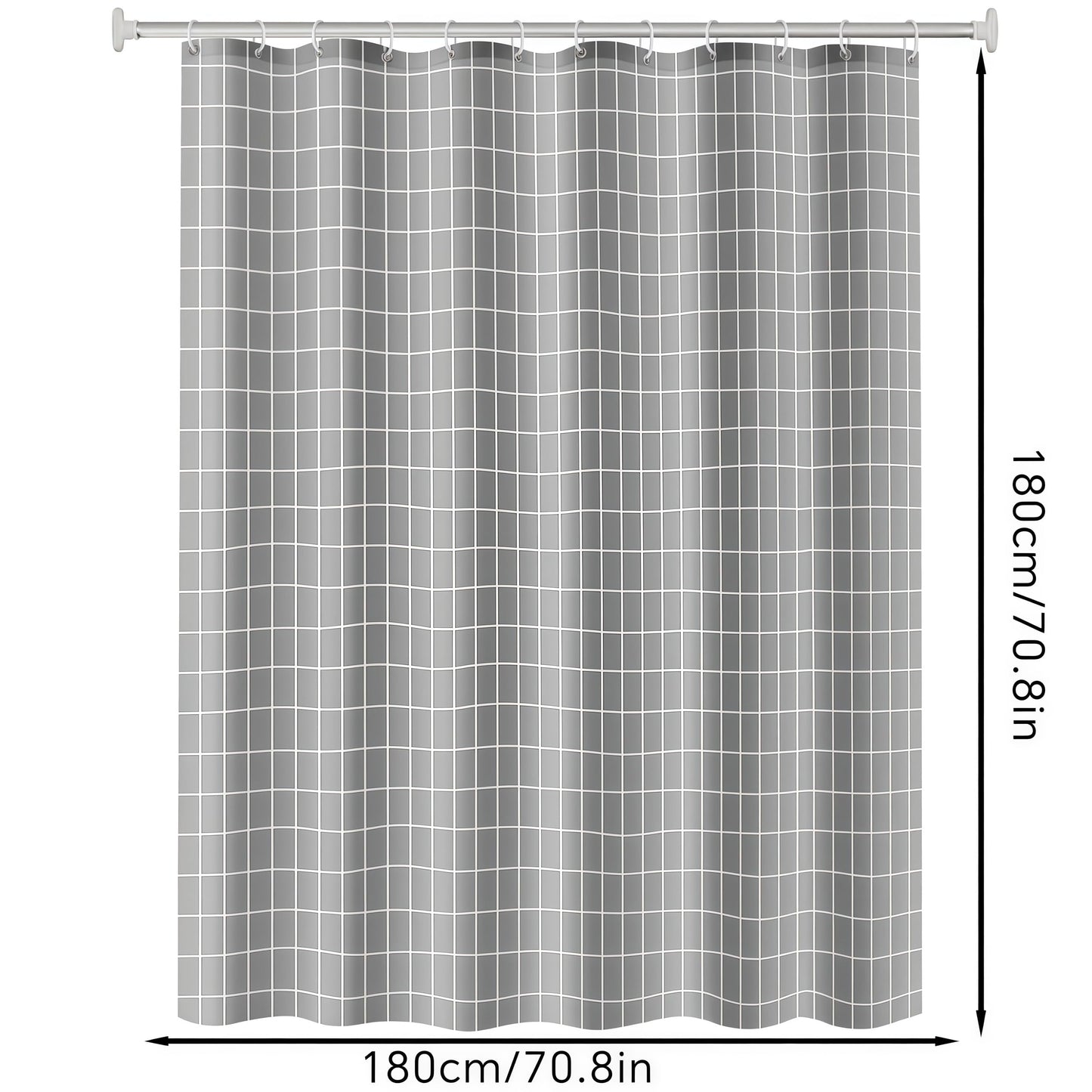 FAIRYGATE Grey Shower Curtain Mould Proof and Mildew Resistant Washable Bathroom Curtains Bath Curtains with Hooks 180 x 180 cm (71 x 71 Inch) B9325