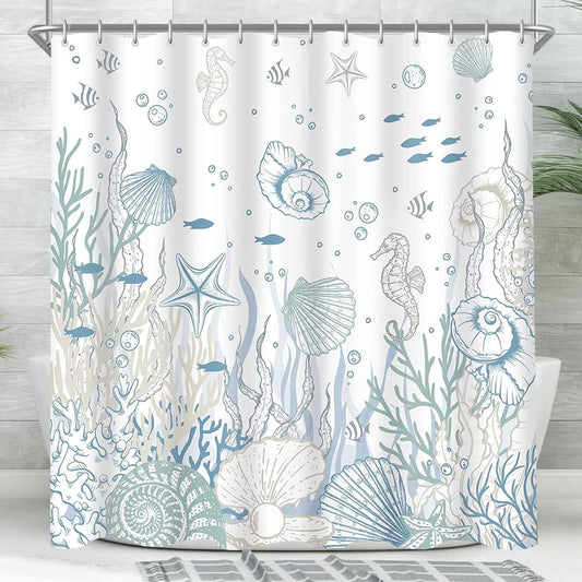 Lerores Shower Curtain 96x71 inch,Seabed Mould and Mildew Resistant,Waterproof,Washable Polyester Fabric Bath Curtains with Weight Tape,16 pcs Hooks