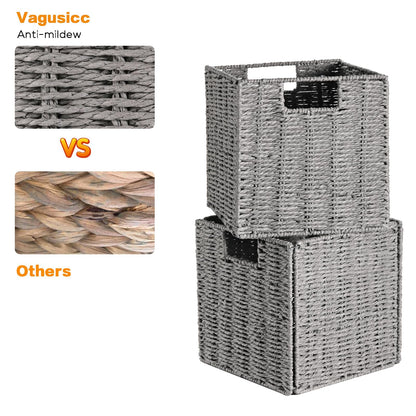 Vagusicc Storage Basket, Set of 2 Hand-Woven Paper Rope Wicker Baskets for Storage, Foldable Cube Storage Bins Organizer