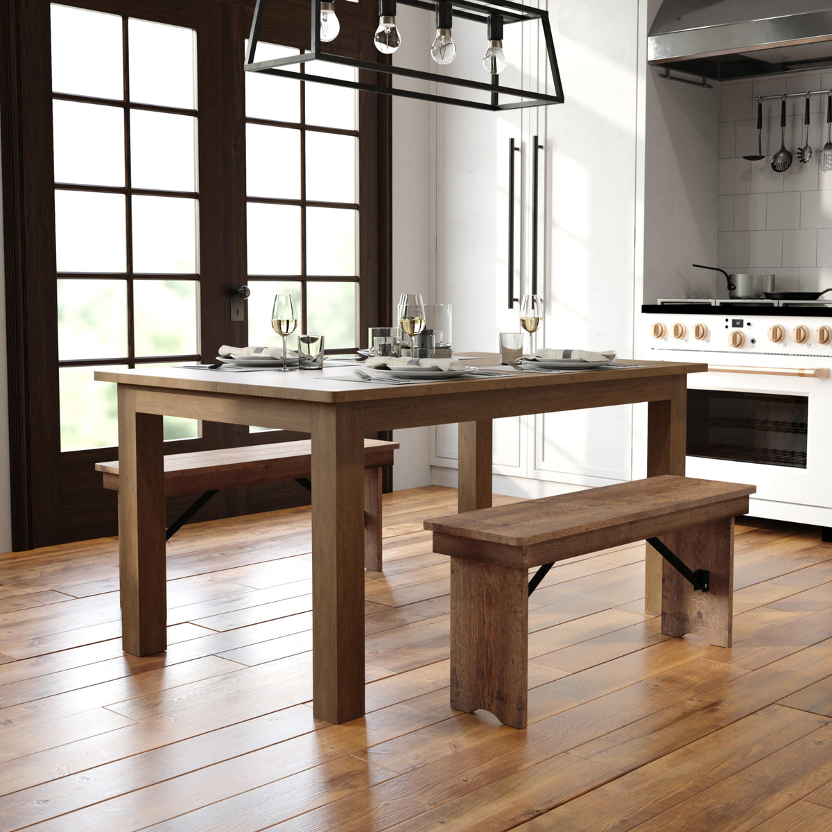 Flash Furniture HERCULES 60" x 38" Rectangular Antique Rustic Solid Pine Farm Dining Table