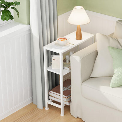 Vantimo Narrow Side Table, 3-Tier Small Shelving Unit, Slim Bedside Table for Small Space, Living Room, Bedroom, Sofa, Couch (White)