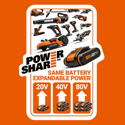 WORX WG324E.9 12cm 20V Cordless Compact Chainsaw - Tool Only, High-Efficiency Motor, Lightweight, Safe Design ? No Battery or Charger