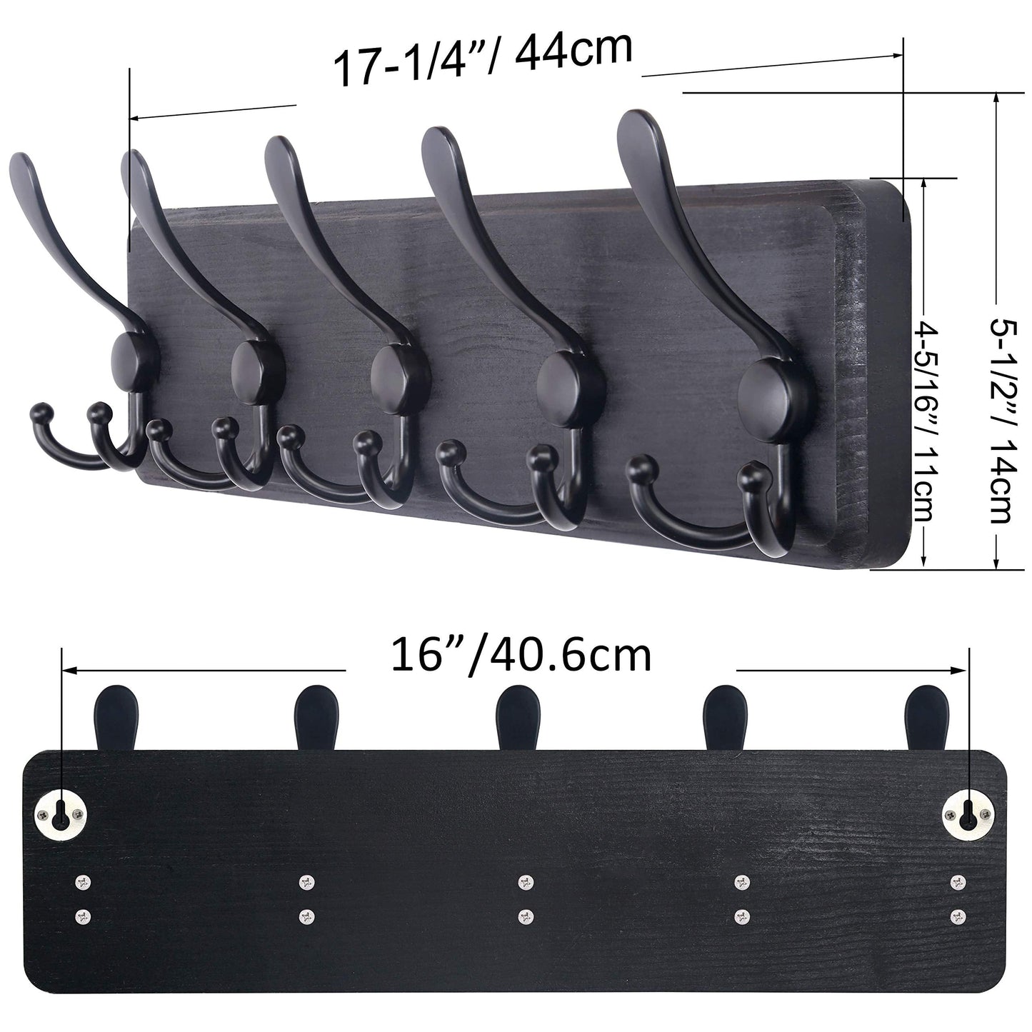 SKOLOO Coat Rack Wall Mounted - Pack of 2, Wooden, Heavy Duty, Rustic Coat Hooks for Wall, 16'' Hole to Hole