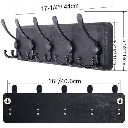 SKOLOO Coat Rack Wall Mounted - Pack of 2, Wooden, Heavy Duty, Rustic Coat Hooks for Wall, 16'' Hole to Hole