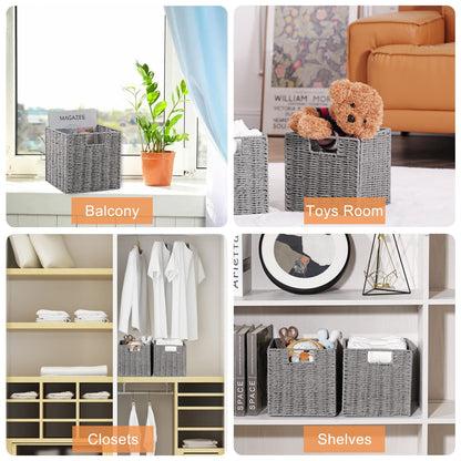 Vagusicc Storage Basket, Set of 2 Hand-Woven Paper Rope Wicker Baskets for Storage, Foldable Cube Storage Bins Organizer