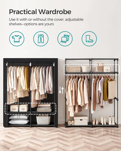 SONGMICS Wardrobe, Clothes Storage Wardrobe for Bedroom with 2 Clothes Rails, Fabric Portable Wardrobe, Collapsible, Clothes Rack, for Closet, 43 x