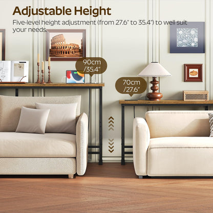 YATINEY 15 cm Slim Console Table, Height-Adjustable Behind Sofa Table, 180 cm Hallway Table, Narrow Long Sofa Table with Power Outlet