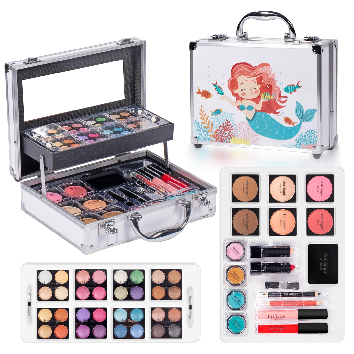 Hot Sugar Makeup Kit with Mermaid Case, 28-Piece Cosmetics Set for Beginners, Complete Beauty Collection with Mirror
