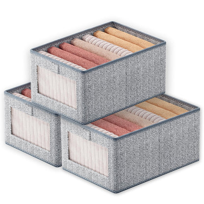 Goesort Set of 3 Clothes Storage Boxes, Wardrobe Storage Organiser Fabric Clothes Organiser