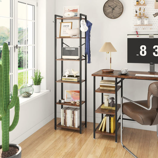 YMYNY Bookshelf, 6 Tier Storage Rack, Plant Rack, Storage Rack with Steel Frame,for Living Room, Office, Study, Hallway, Industrial Style, Rustic
