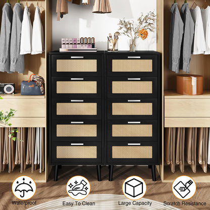 IBUYKE Rattan Chest of Drawers Bedroom with 5 Drawers,Black WST010B