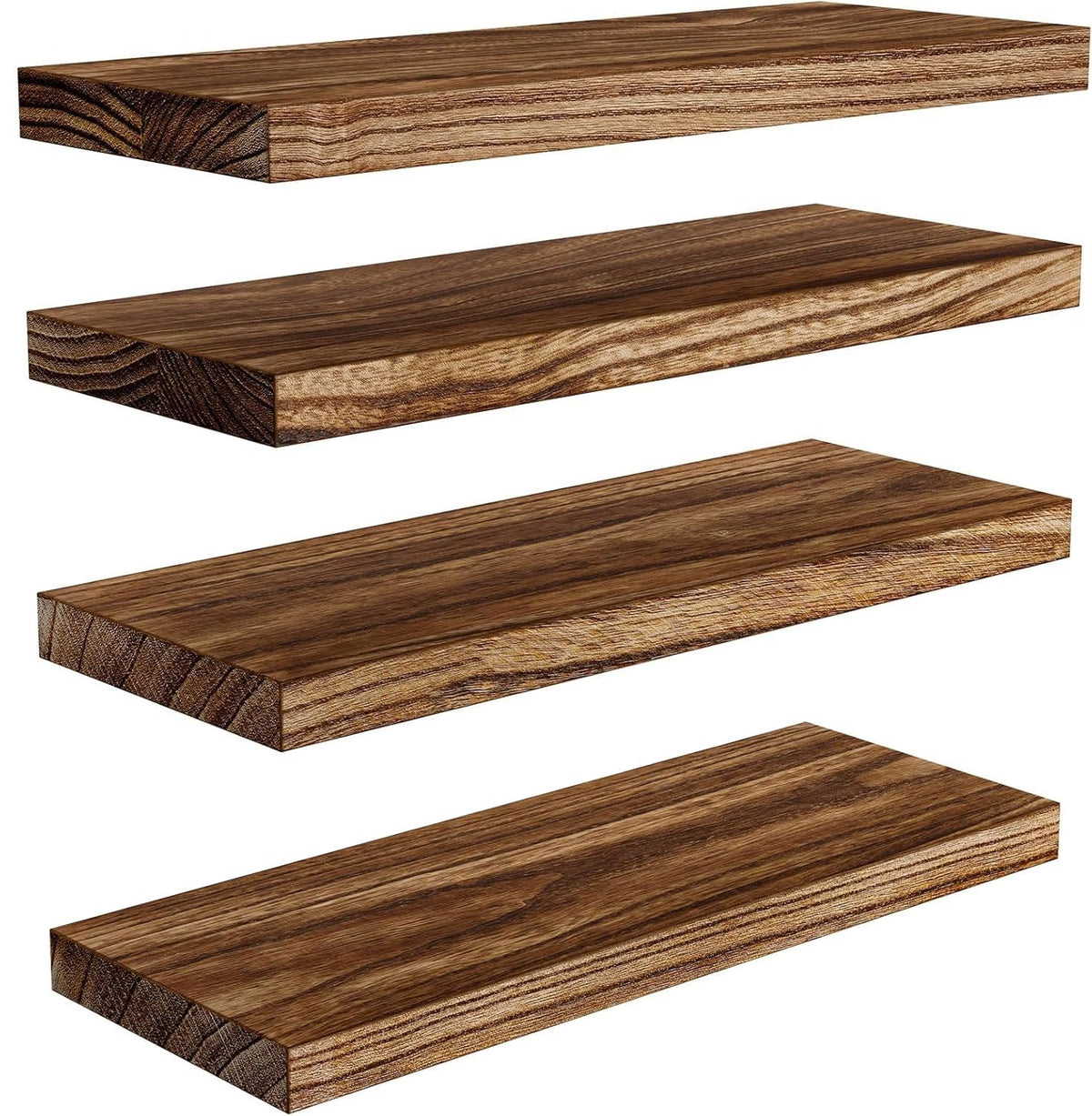 Pipishell Floating Shelves, 40cm Shelves for wall, Paulownia Wood Wall Shelves, Wooden Shelves Set of 4 for Bathroom, Bedroom, Office, Living Room,