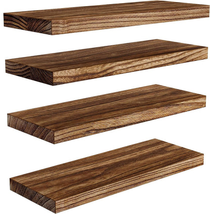 Pipishell Floating Shelves, 40cm Shelves for wall, Paulownia Wood Wall Shelves, Wooden Shelves Set of 4 for Bathroom, Bedroom, Office, Living Room,
