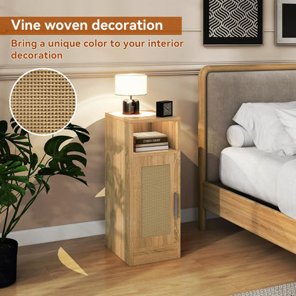 IBUYKE Slim Bedside Table Set of 2,Rattan Nightstand,Natural WNS012N-2