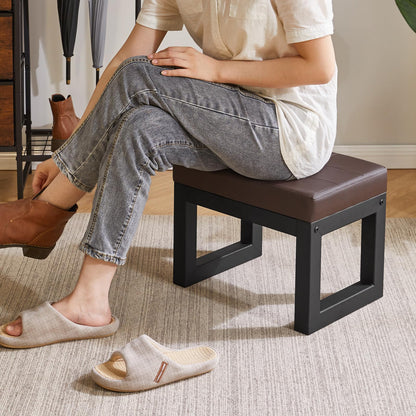 IBUYKE 16 Inch Small Foot Stool Ottoman, Rectangle PU Faux Leather Foot Rest with Padded Seat and Metal Legs