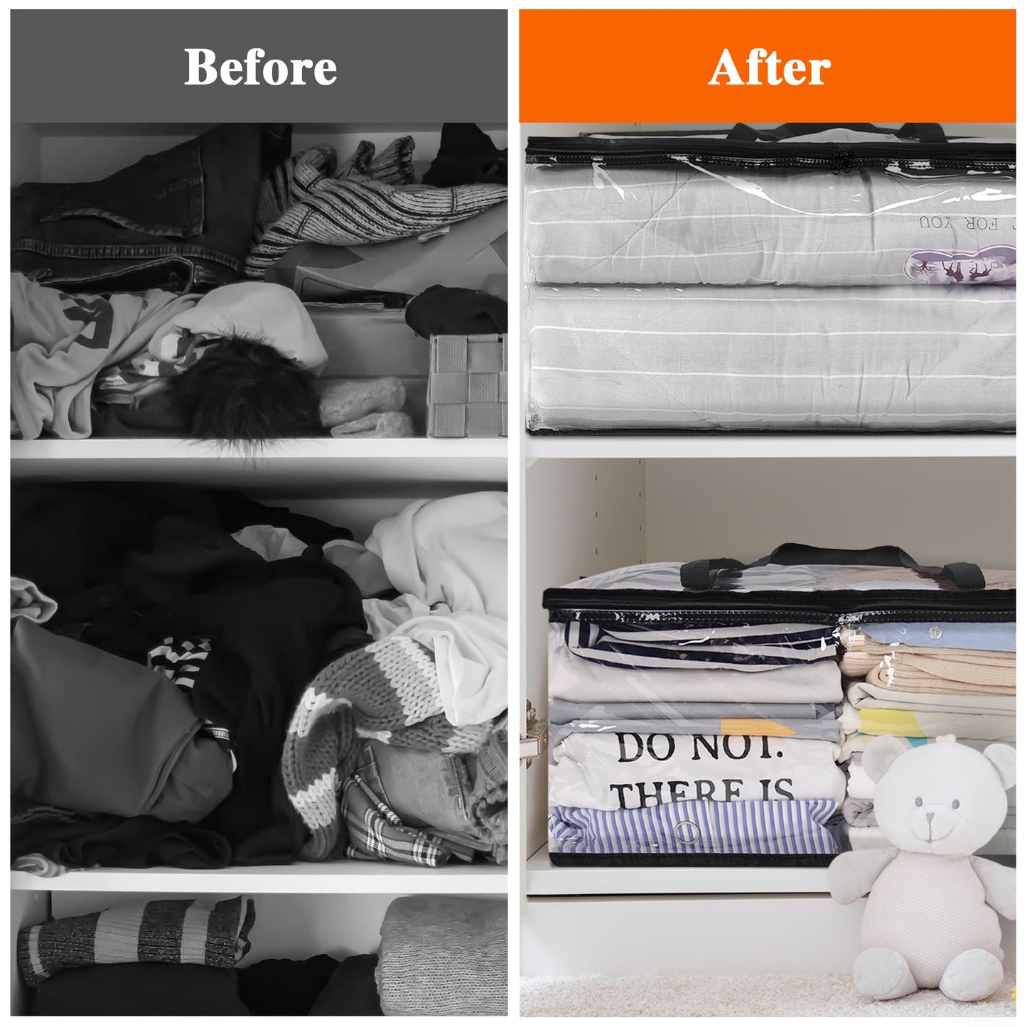 Vieshful 7 Pack Clear Storage Bags 60L Clothes Storage Bags with Zips Underbed Storage for Clothes, Duvet, Blankets, Toys Plastic Moving Bags Black