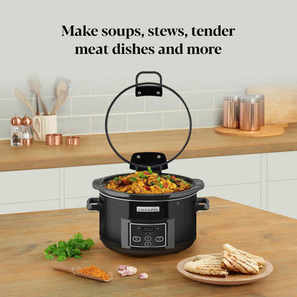 Crock-Pot Lift and Serve Digital Slow Cooker with Hinged Lid and Programmable Countdown Timer | 4.7 Litre (up to 5 People) [CSC052], Black