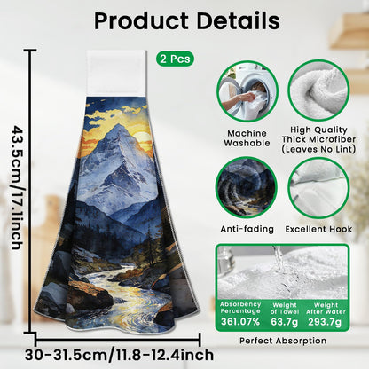 CUTHOLLOW 2 Pcs Mountains and Landscape Hanging Kitchen Towels with Loop