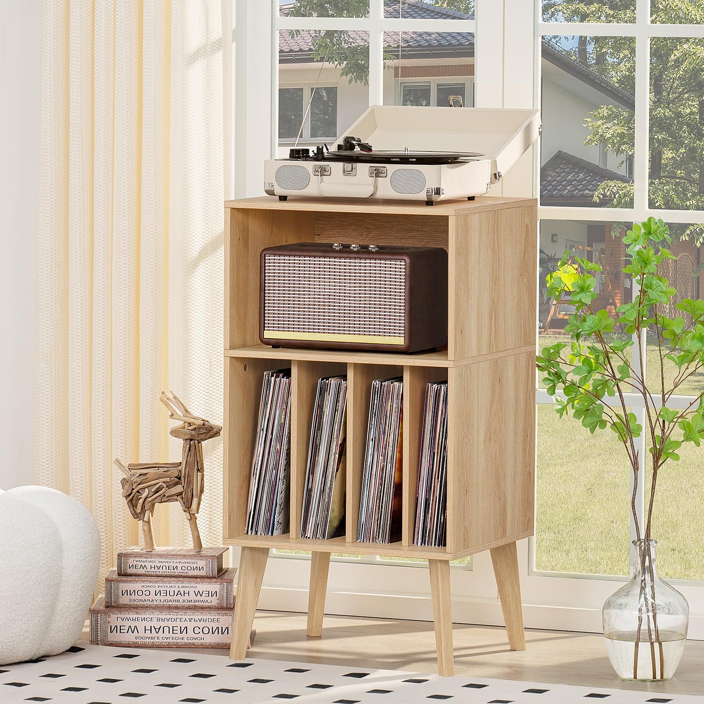 LELELINKY Record Player Stand, Turntable Stand Hold Up To 160 Albums