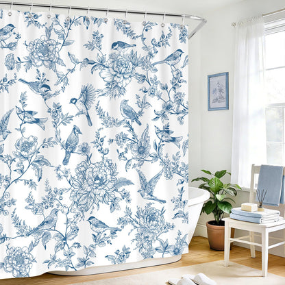 hometrixx Farmhouse Vintage Blue Floral Birds Shower Curtain 180x200cm