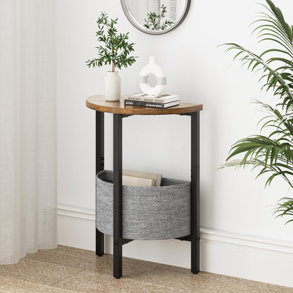 Vagusicc Side Table, Round End Table with Fabric Basket, Small Coffee Table, Set of 2 Half Moon Entry Table, Accent Table Bedside Table