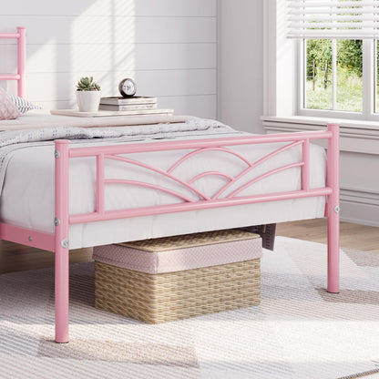 Yaheetech 3ft Single Metal Bed Frame with Cloud-inspired Design, Pink