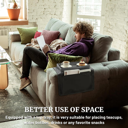 Fizleca Sofa Arm Tray, Armchair Tray, Armrest Tray Organizer - Waterproof Non-Slip Caddy with 4 Pockets for Cups, Snacks, Phones, Tablets, Books