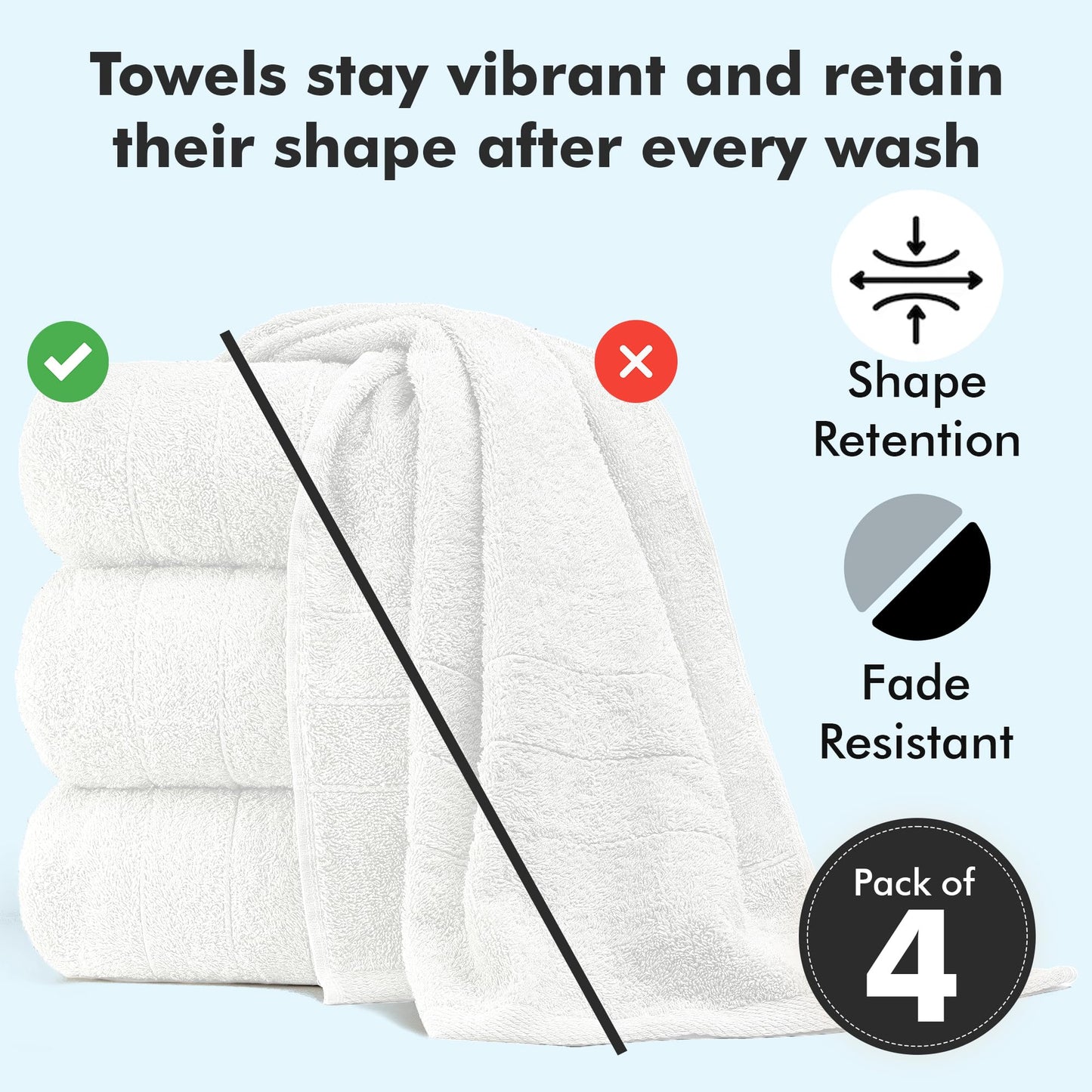 Novo Home Bath Towels Set of 4 – 550 GSM 100% Cotton White Extra Large Towels for Bathroom, Spa Use (70x140 cm)
