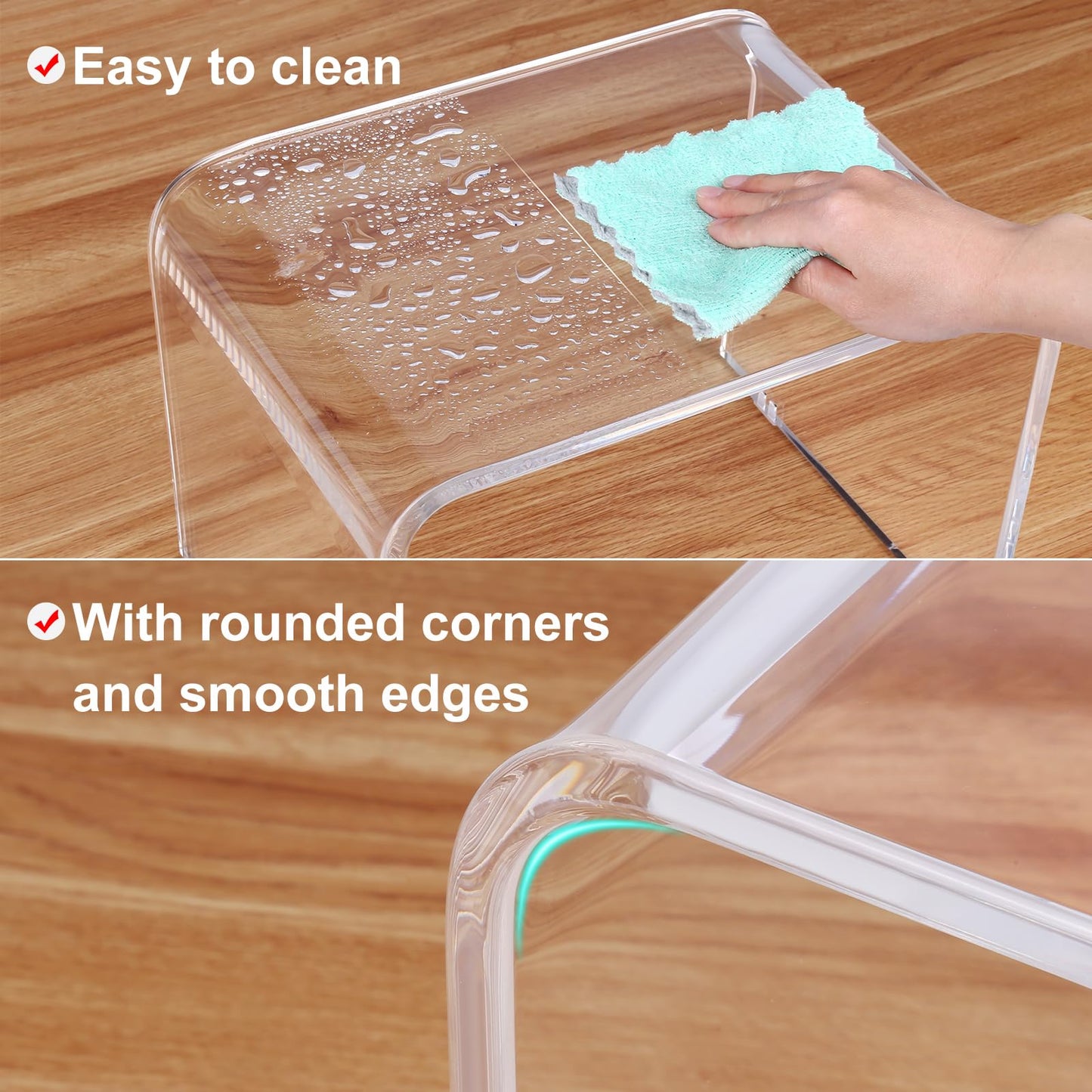 PFOIBOU Acrylic stool,Clear Step Stool, Acrylic Shower Stool, Bathroom Stool for Kitchen, Bathroom,House, Load Capacity to 113 kg (Clear, No Non-Slip)