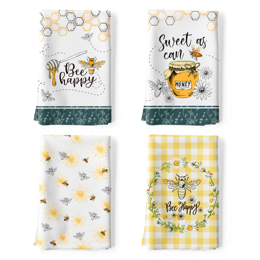 Arquiel Honeybee Kitchen Towel 100% Cotton Quick Dry Dish Towels 50 x 70CM, Dishcloth Hand Towels for Housewarming Gifts Dining, Home, Wedding,