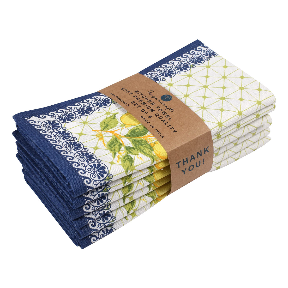 FINGERCRAFT Kitchen Dish Towels, 100% Natural Cotton, Set of 6 Multi-Purpose Kitchen Towels, Very Soft, Highly Absorbent