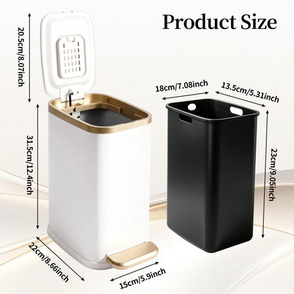 Bathroom Trash Can with Lid, Metal Step Wastebasket, Ectangle Narrow Waste Bin, Bin for Bedroom, Toilet, Kitchen, Living Room, Office