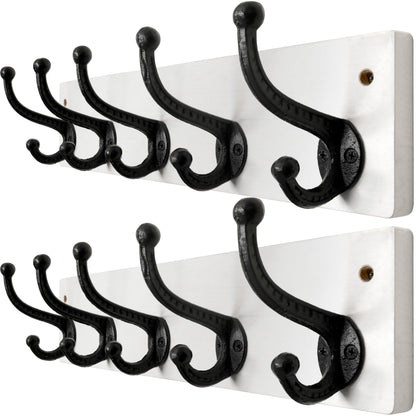 WEBI Rustic Coat Rack Wall Mount,5 Cast Iron Coat Hooks Wall Mounted,Heavy Duty Wall Coat Hanger Hooks for Hanging Coats,Clothes,Black on White,2