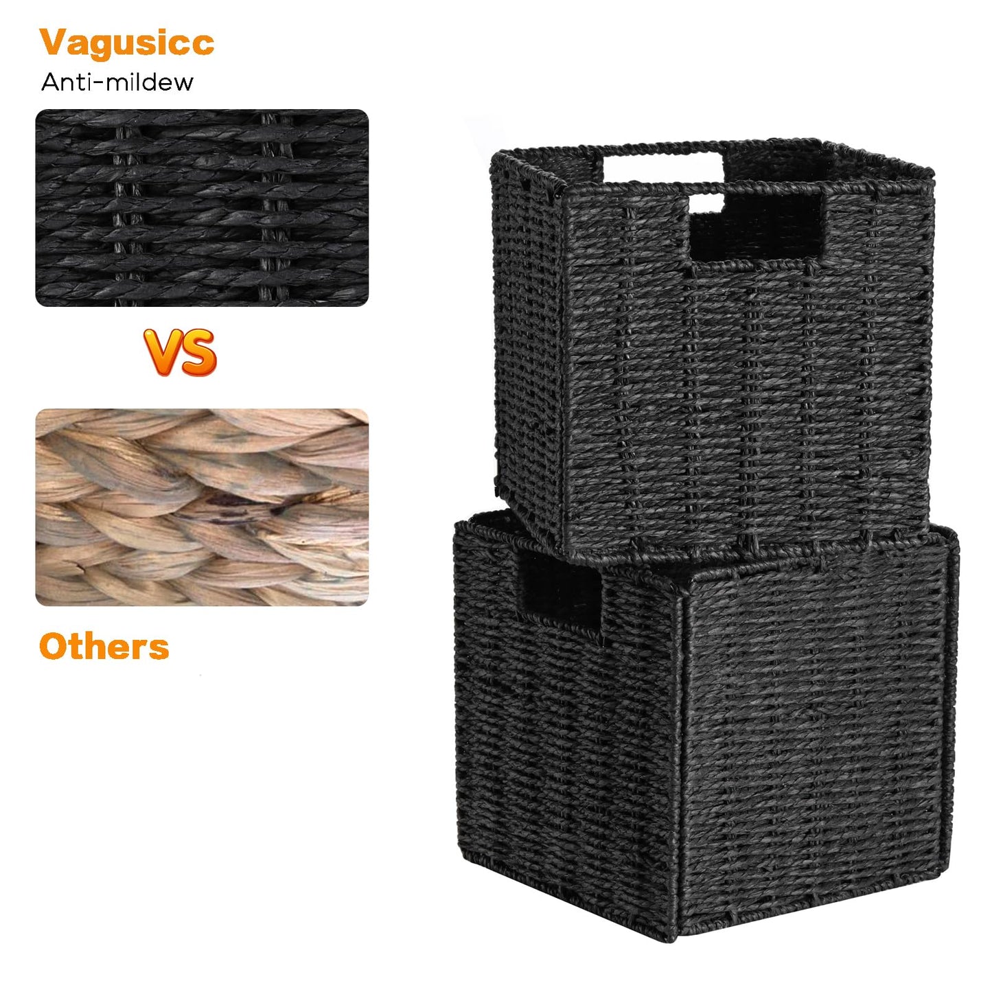Vagusicc Woven Storage Basket, 2-Pack Wicker Basket for Shelves Closet Organizer, Square Shelf Baskets for Toys, Books, Shoes