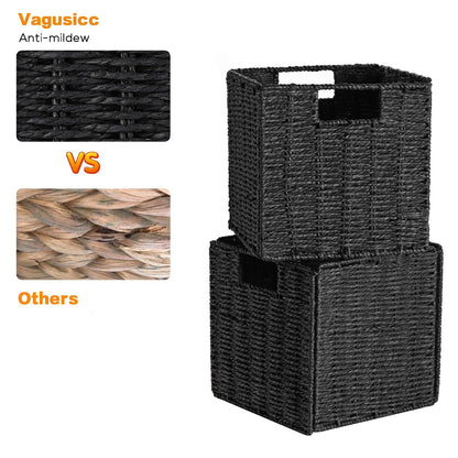 Vagusicc Woven Storage Basket, 2-Pack Wicker Basket for Shelves Closet Organizer, Square Shelf Baskets for Toys, Books, Shoes