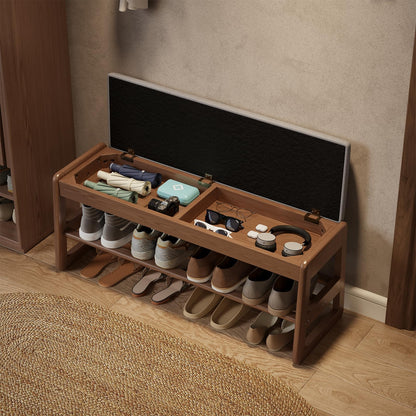 AQIMUELE Small Shoe Bench with Cushion, Shoe Bench Storage with Seat, Wooden Shoe Rack 2-Tier, Hidden Flip-Top Seat, for Hallway, Entryway