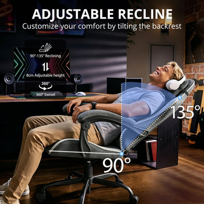 WUPY Ergonomic Gaming Chair, 135° Recline Fabric Office Chair, Black Grey