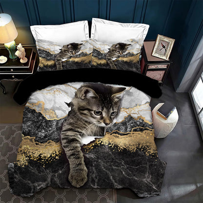 VTRXEG Cat Bedding Set,3 Pieces Soft and Comfortable Microfiber Cat Duvet Cover Set,Cat Bedding for Children and Adults (B, 260x240cm)