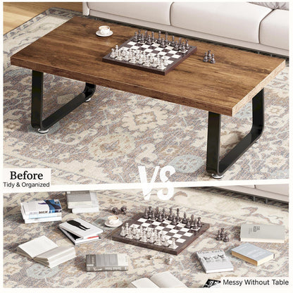 HSH Rustic Brown Coffee Table, 60D×120W×46.5H cm, Rustic Industrial Wooden Coffee Table for Living Room Bedroom Office