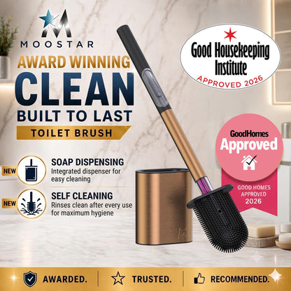 MooStar 1-Pack Silicone Toilet Brush with Holder-Stainless Steel Wall-Mounted & Free-Standing Toilet Brushes and Holders with Quick-Drying Flexible