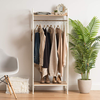 Amazon Brand- Movian Clothes MDF metal garement accessories support-Garment Rack PI-B4-light oak and white, 64 x 40 x 150 cm