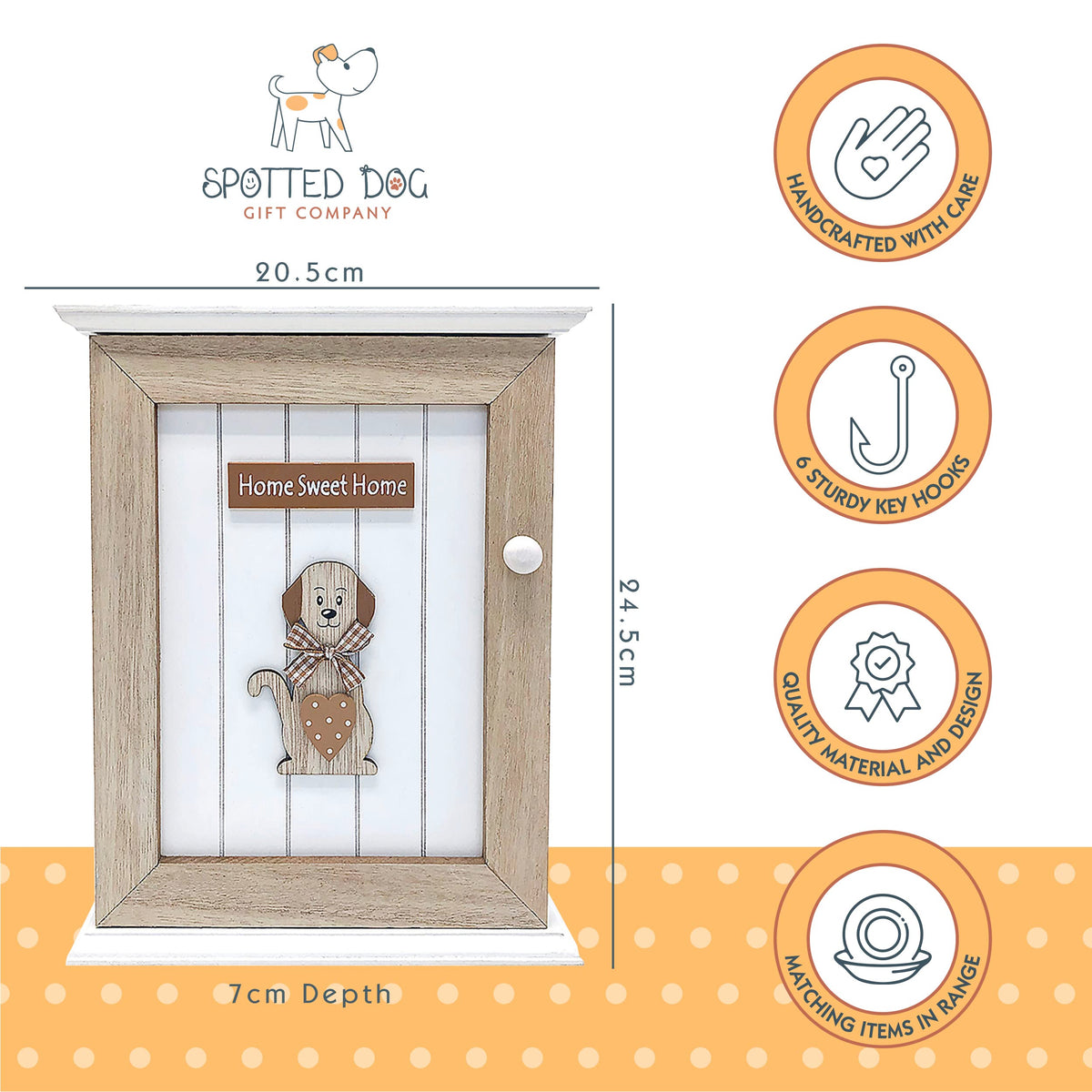 SPOTTED DOG GIFT COMPANY Key Box Wall Mounted Wooden Key Cupboard Cabinet with 6 Hooks for Hallway, Decorative Dog Themed Home Decor