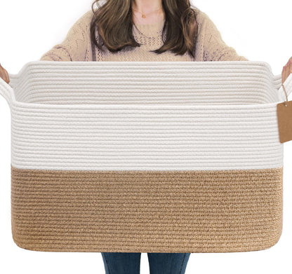 TIMEYARD 75L Large Woven Storage Basket Cotton Rope Blanket Organizer