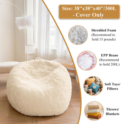 XeGe Soft Faux Fur Stuffed Animal Storage Bean Bag Cover(No Filler), Beige