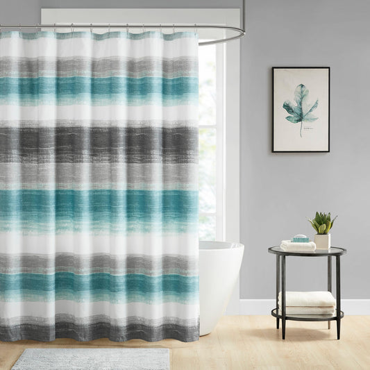 Madison Park Essentials Shower Curtain, Watercolor Print Multi Blue Shower Curtain for Bath Room, Modern Bathroom D cor, Machine Washable, Microfiber