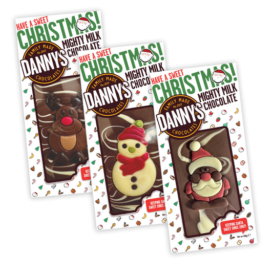 Danny's Christmas Chocolate Gift Box - 3 Large 100g Christmas Chocolate Bars - 1 x Santa, Snowmen, Reindeer - Secret Santa Gifts - Stocking Christmas